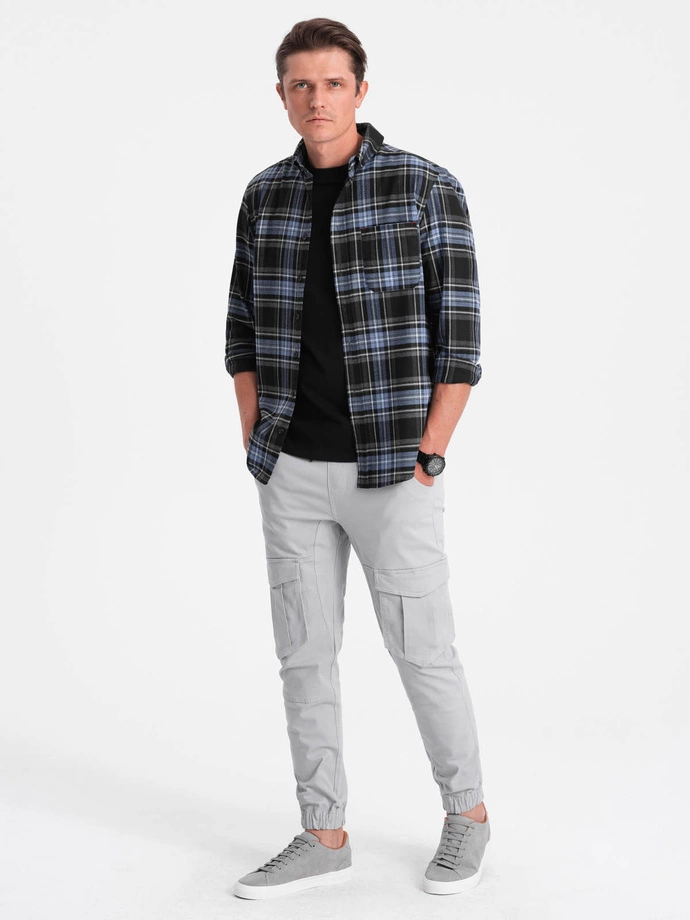 Pánské kalhoty JOGGERY s cargo kapsami - šedé V2 P886