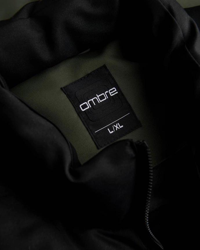 Pánská prošívaná bunda bez rukávů v kontrastních barvách - olivová V4 OM-JAVJ-0161