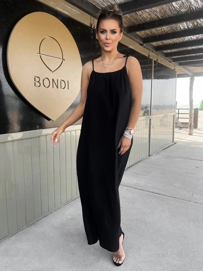 Lněné maxi šaty - DLR114 černá