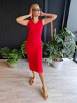 Midi šaty s výstřihem do V a záhyby DLR108 - červené