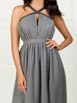 Dámské maxi šaty na úzká ramínka se zabudovaným výstřihem INGI DLR201 - šedé