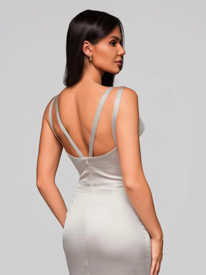 Dámské midi šaty s úzkými ramínky a srdíčkovým výstřihem LIDIA DLR196 - stříbrné