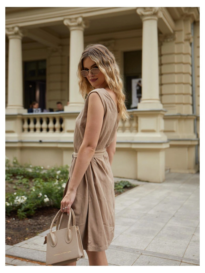 Midi šaty se širokými ramínky a plátnem - DLR113 hnědá