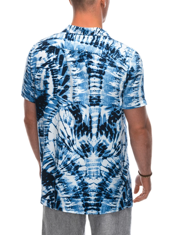 Pánské viskózové vzorované tričko s krátkým rukávem OM-SHPS-0113 - bílá/modrá V12