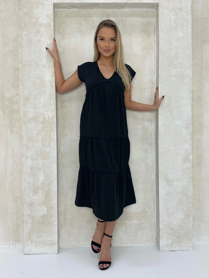 Maxi šaty s volánky - DLR118 černá