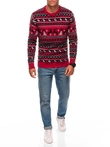 Pánský červený vánoční svetr s norskými vzory - červený V1 EM-SWOS-0101