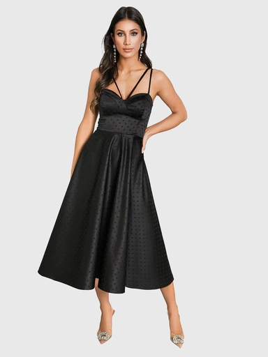 MARILYN puntíkované midi šaty DLR133- černé