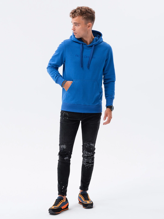 Pánská mikina s potiskem a kapucí - nebesky modrá B1351