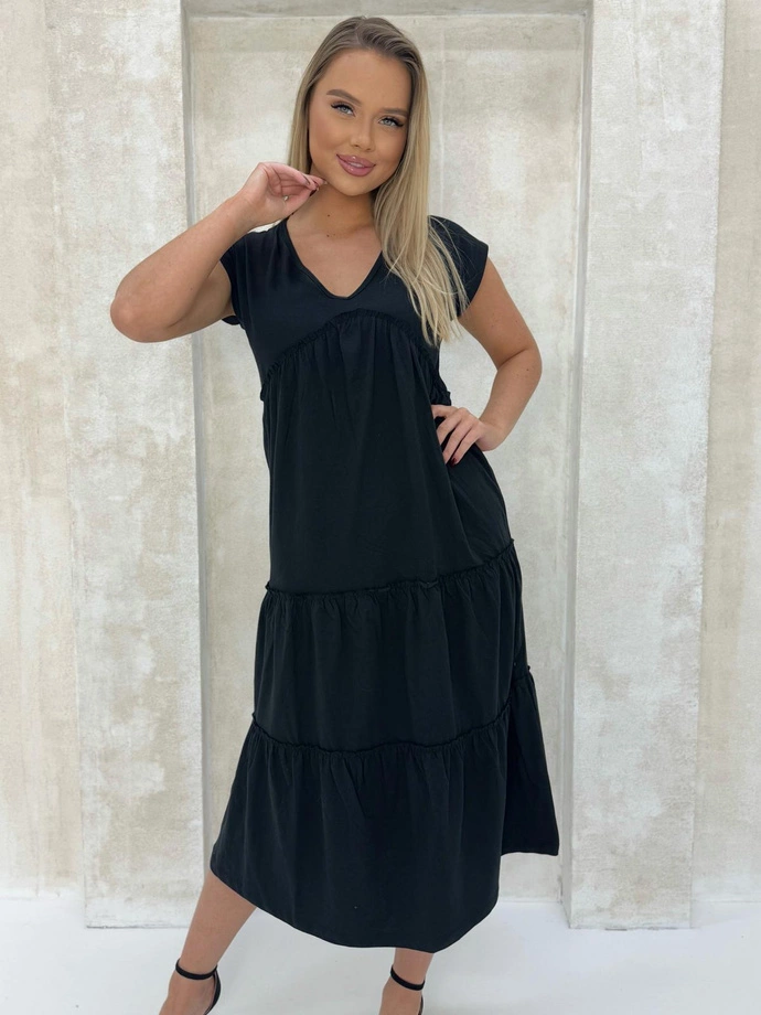 Maxi šaty s volánky - DLR118 černá