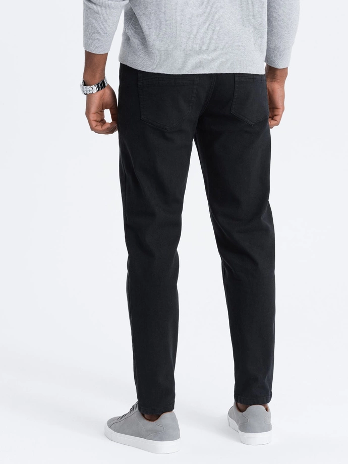 Pánské džínové kalhoty SLIM FIIT s potrhanou nohavicí - černé V11 OM-PADP-0148