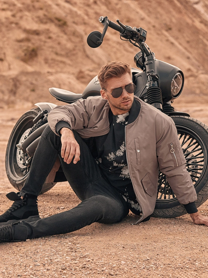 Pánská zateplená bunda bomber 516C - béžová V9