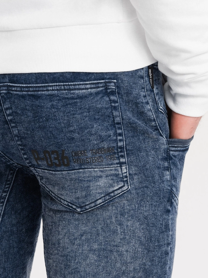 Pánské mramorované kalhoty JOGGERY s prošíváním - modré V1 OM-PADJ-0108