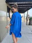 Lněné košilové šaty se stojáčkem - DLR112 modré