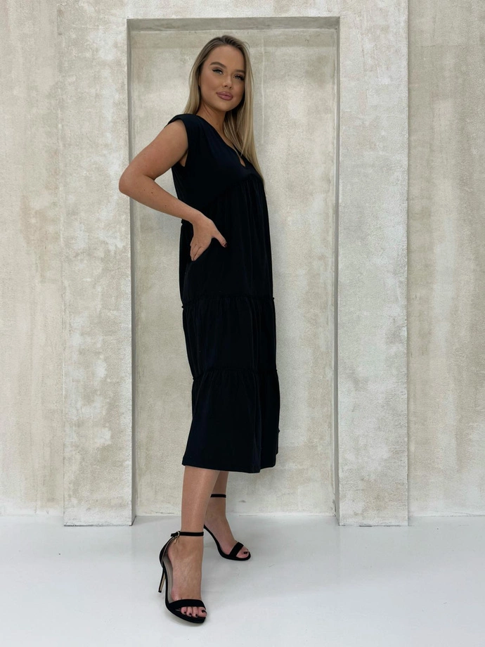 Maxi šaty s volánky - DLR118 černá