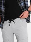Pánské kalhoty JOGGERY s cargo kapsami - šedé V2 P886