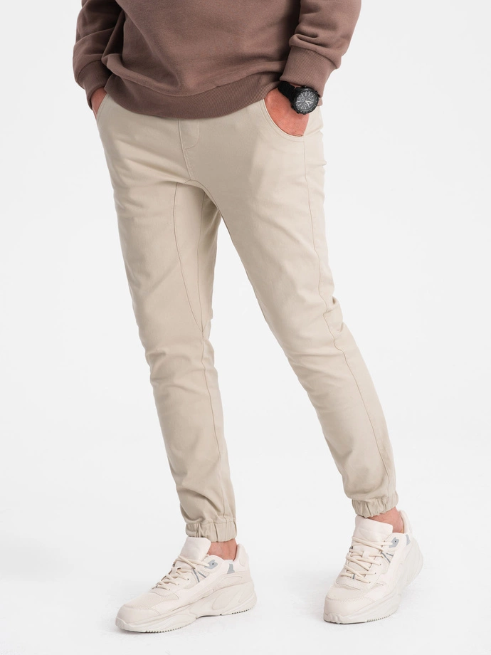 Pánské látkové kalhoty JOGGERS - béžové V10 P885