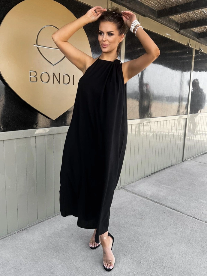 Lněné maxi šaty - DLR114 černá