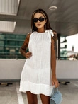Mini mini šaty s lodičkovým výstřihem a mašlí - DLR110 ecru
