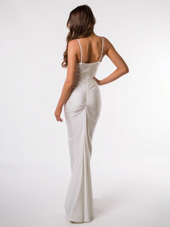 Dámské maxi šaty s úzkými ramínky a rovným výstřihem KYLIE DLR199 - ecru barva