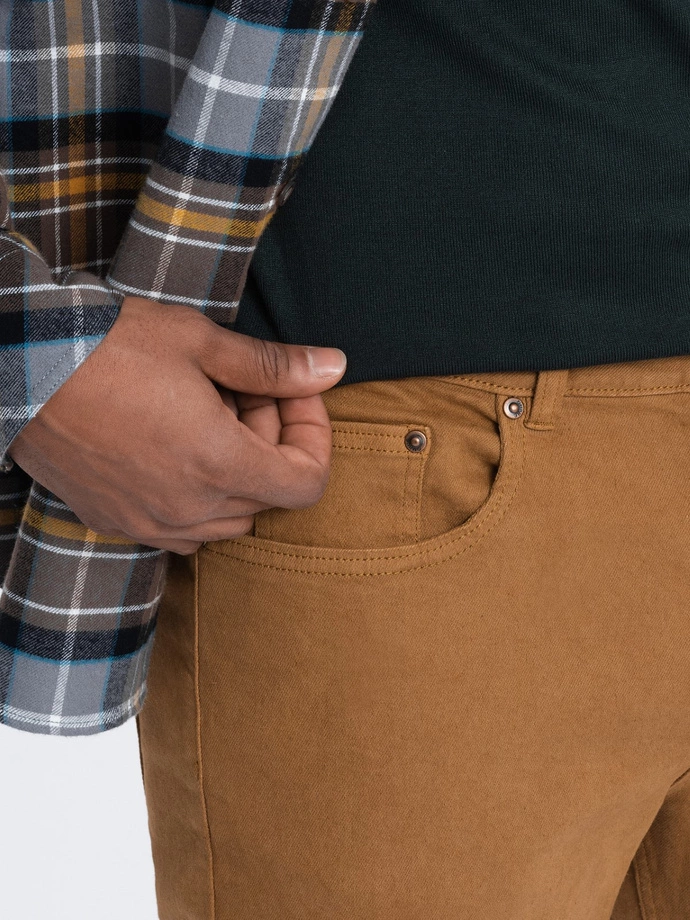 Pánské džínové kalhoty bez oděru SLIM FIT - velbloudí V10 OM-PADP-0148