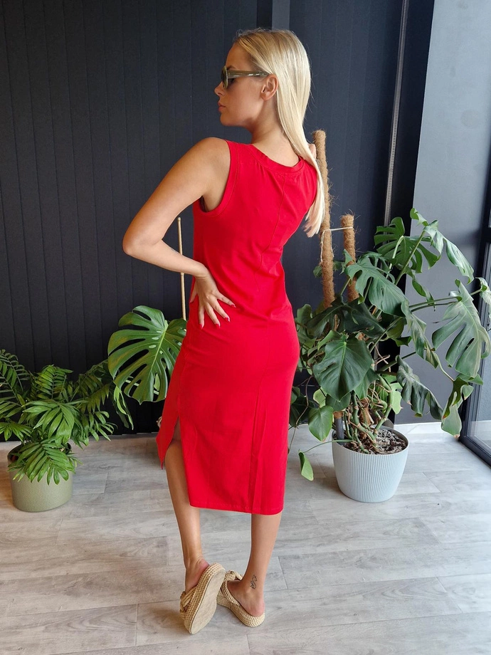 Midi šaty s výstřihem do V a záhyby DLR108 - červené