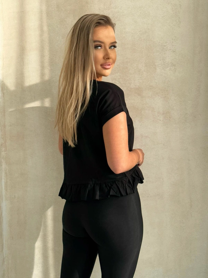 Tričko s volánem SLR096- černé