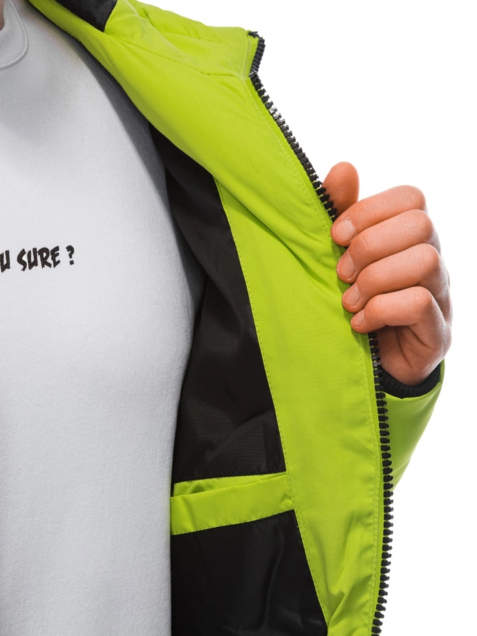 Pánská prošívaná zimní bunda - limetkově zelená V9 EM-JAHP-0101