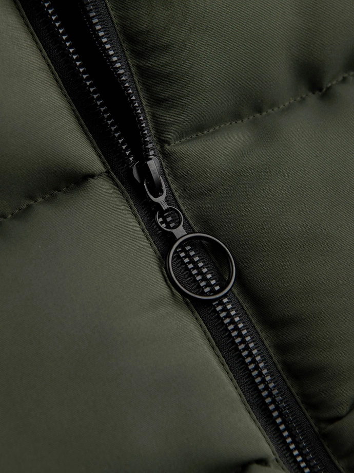 Pánská prošívaná bunda bez rukávů v kontrastních barvách - olivová V4 OM-JAVJ-0161