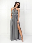 Dámské maxi šaty na úzká ramínka se zabudovaným výstřihem INGI DLR201 - šedé