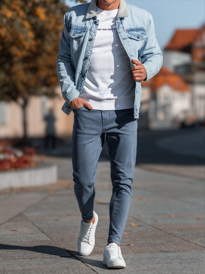 Pánské džínové kalhoty bez oděru SLIM FIT - tmavě modré V4 OM-PADP-0148