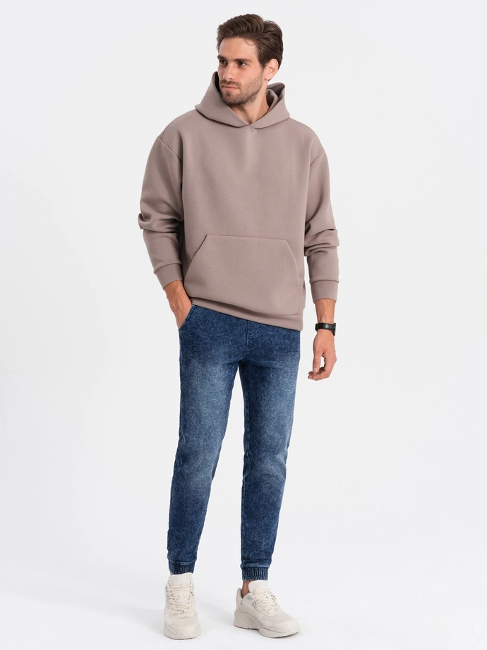 Pánské mramorované džínové kalhoty JOGGERY - tmavě modré V1 OM-PADJ-0133
