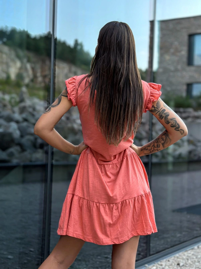 Šaty s volánky na ramenou - DLR117 oranžová