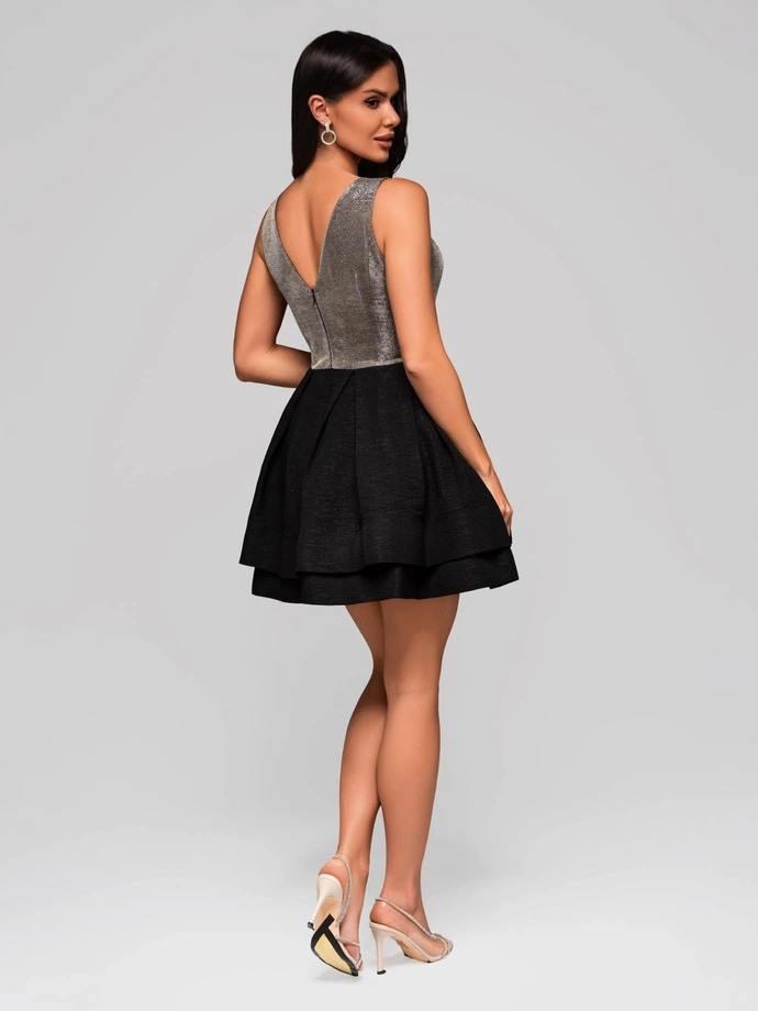 Dámské mini rozšířené šaty se širokými ramínky elegantní DLR191 - černé