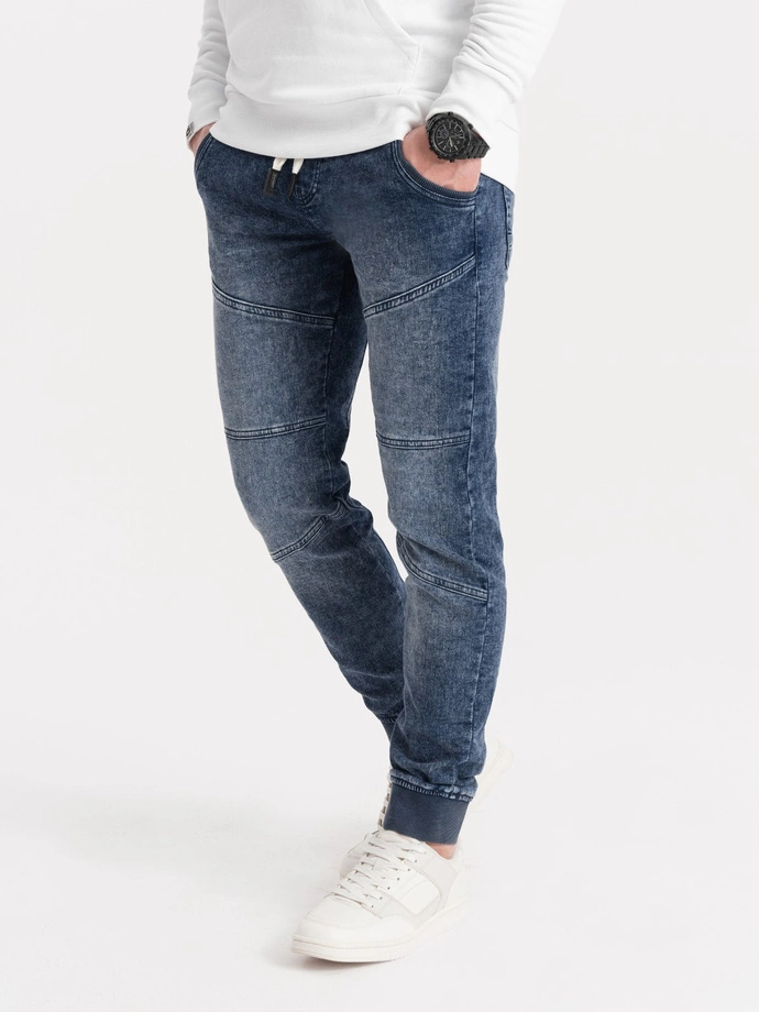 Pánské mramorované kalhoty JOGGERY s prošíváním - modré V1 OM-PADJ-0108