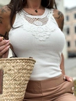 Pruhovaný top s krajkovým výstřihem SLR089- ecru