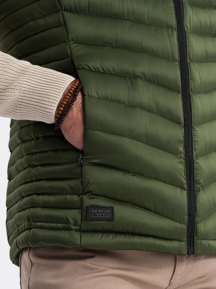 Pánské prošívané tričko bez rukávů - tmavě zelené V4 V54