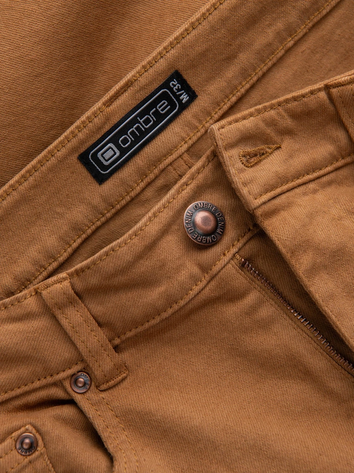 Pánské džínové kalhoty bez oděru SLIM FIT - velbloudí V10 OM-PADP-0148