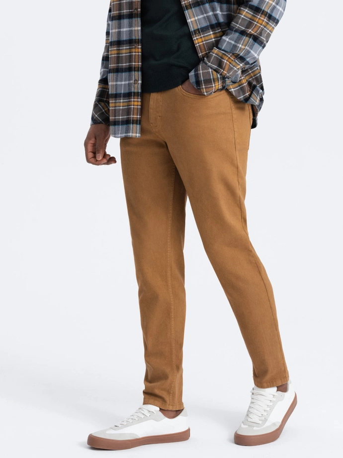Pánské džínové kalhoty bez oděru SLIM FIT - velbloudí V10 OM-PADP-0148