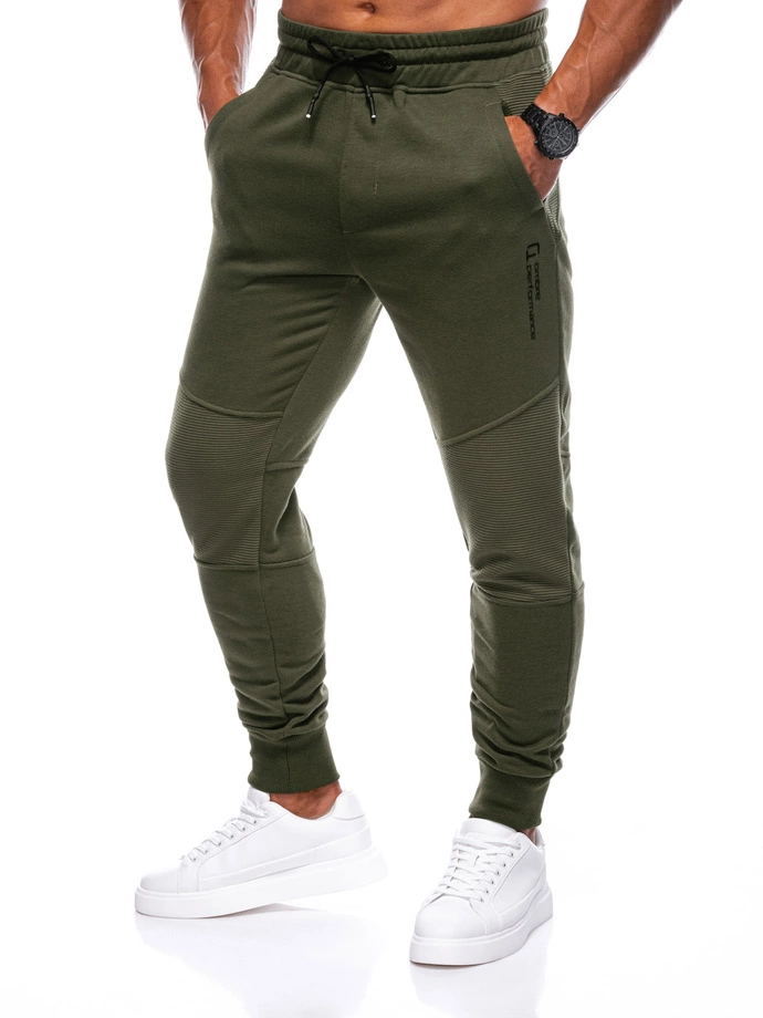 Patchwork pánské tepláky joggers OM-PASK-22FW-013 - tmavě olivově zelená V3