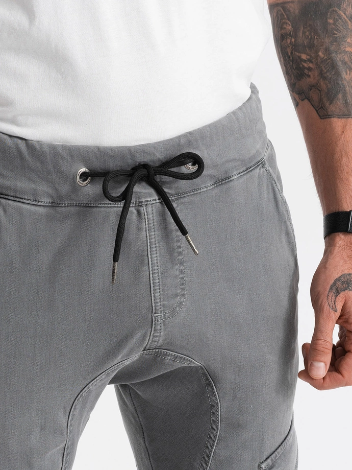 Pánské kalhoty JOGGERS s cargo kapsou - šedé V4 OM-PADJ-0112