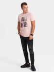 Pánské tričko s potiskem - světle růžové V2 OM-TSPT-0131