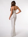 Dámské maxi šaty s úzkými ramínky a rovným výstřihem KYLIE DLR199 - ecru barva