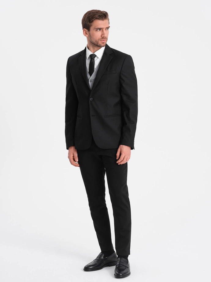 Pánské klasické sako s kapsou na polštář - černé V4 OM-BLZB-0115