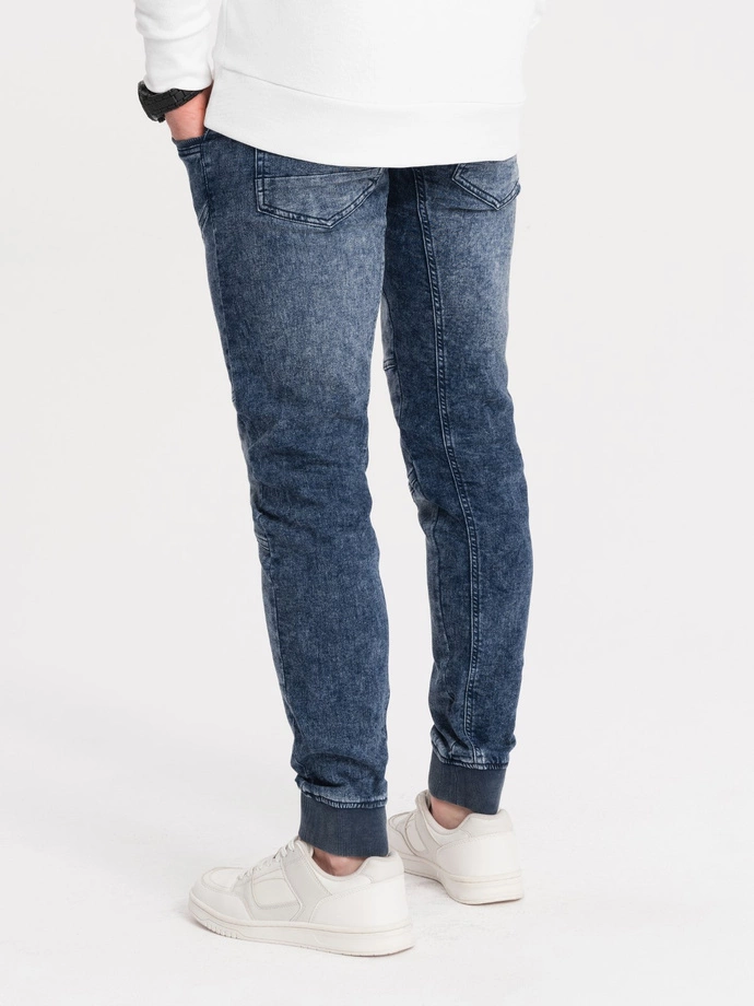 Pánské mramorované kalhoty JOGGERY s prošíváním - modré V1 OM-PADJ-0108