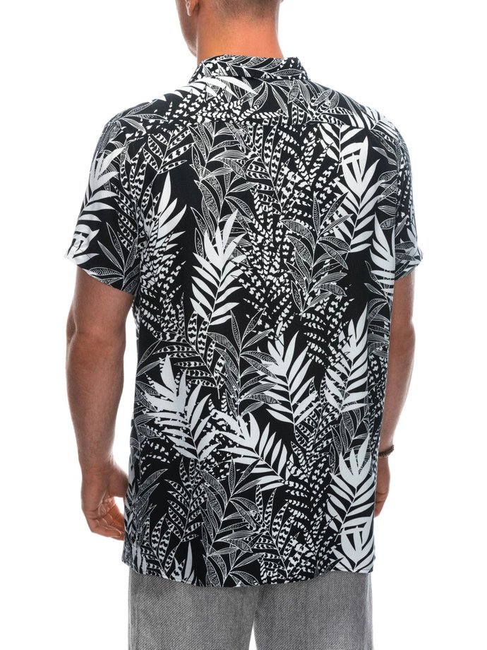 Pánské viskózové vzorované tričko s krátkým rukávem OM-SHPS-0113 - černá/bílá V2