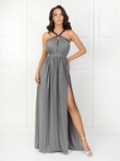Dámské maxi šaty na úzká ramínka se zabudovaným výstřihem INGI DLR201 - šedé