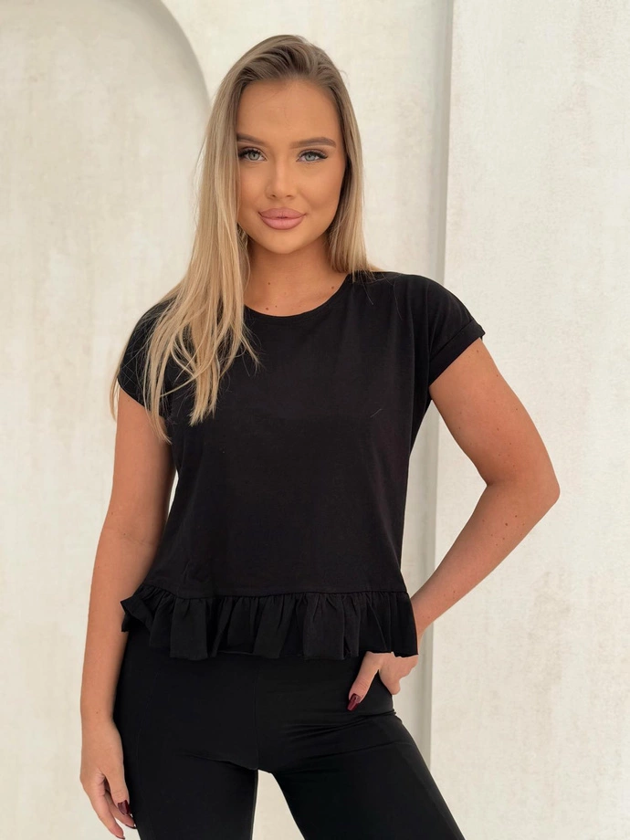 Tričko s volánem SLR096- černé