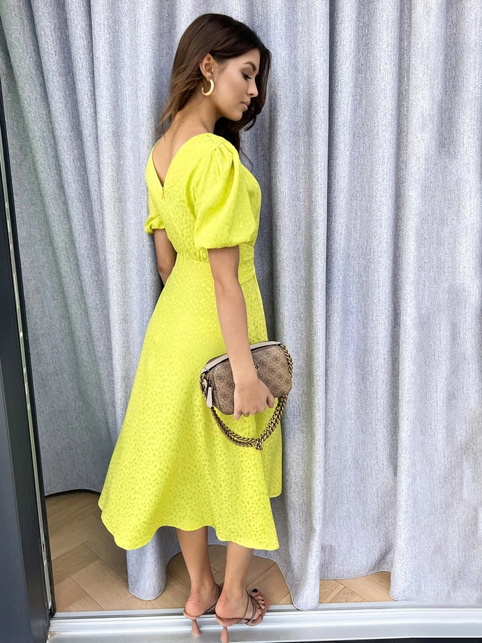 Dámské midi šaty s rukávy a kulatým výstřihem elegantní ELIA DLR200 - limetkově zelené