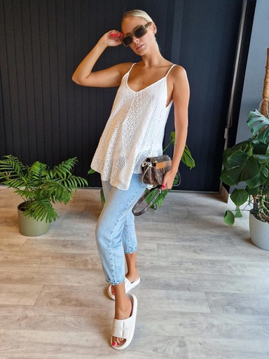 Dámský krajkový top v boho stylu SLR092 - bílý