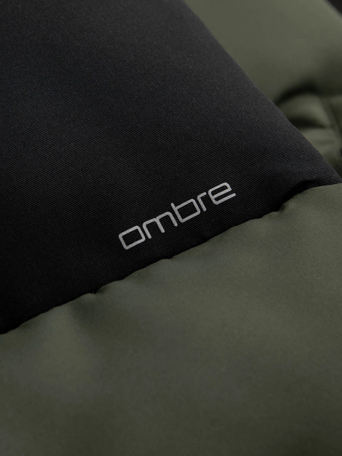 Pánská prošívaná bunda bez rukávů v kontrastních barvách - olivová V4 OM-JAVJ-0161